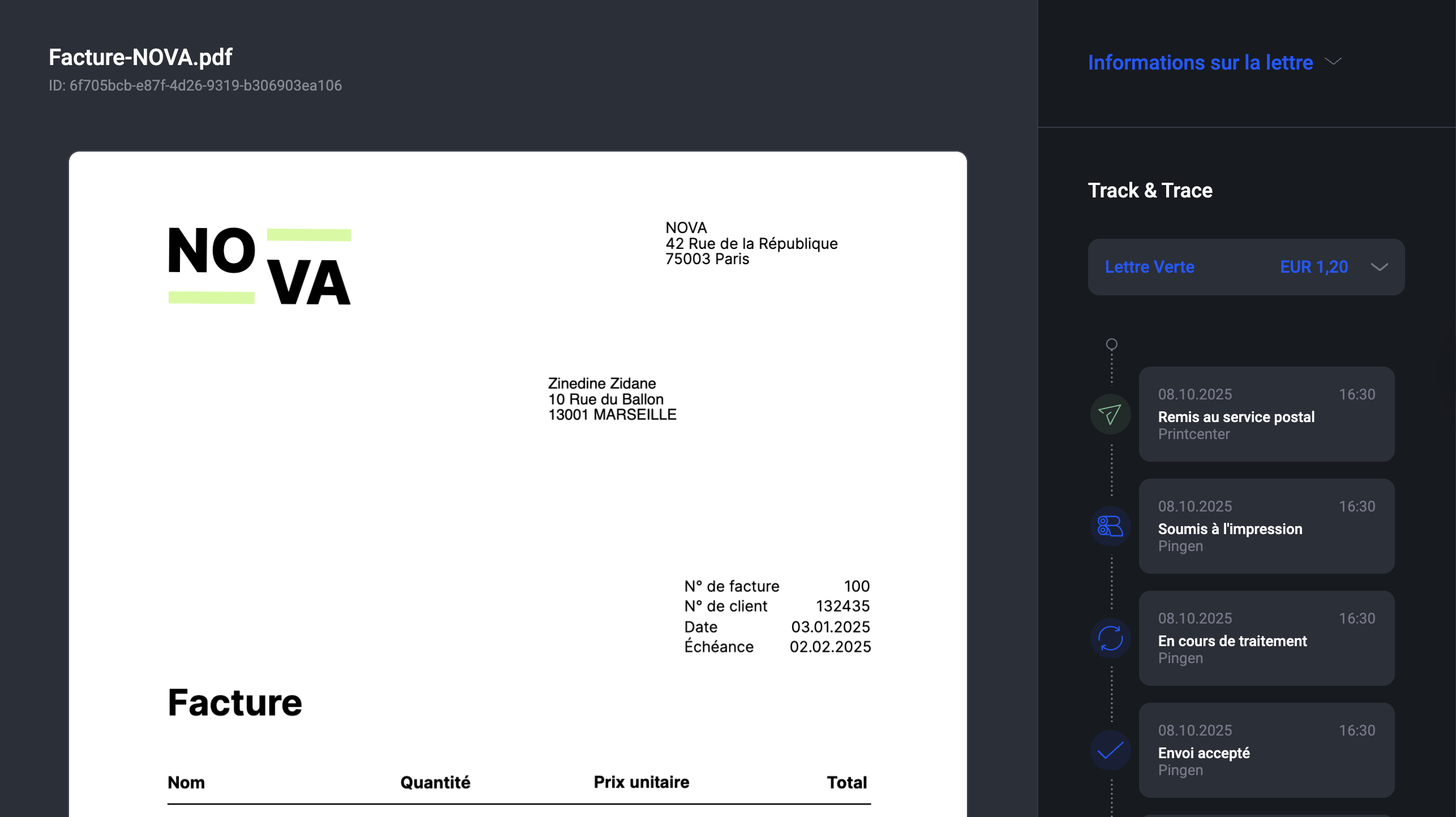 Pingen webapp suivi des envois