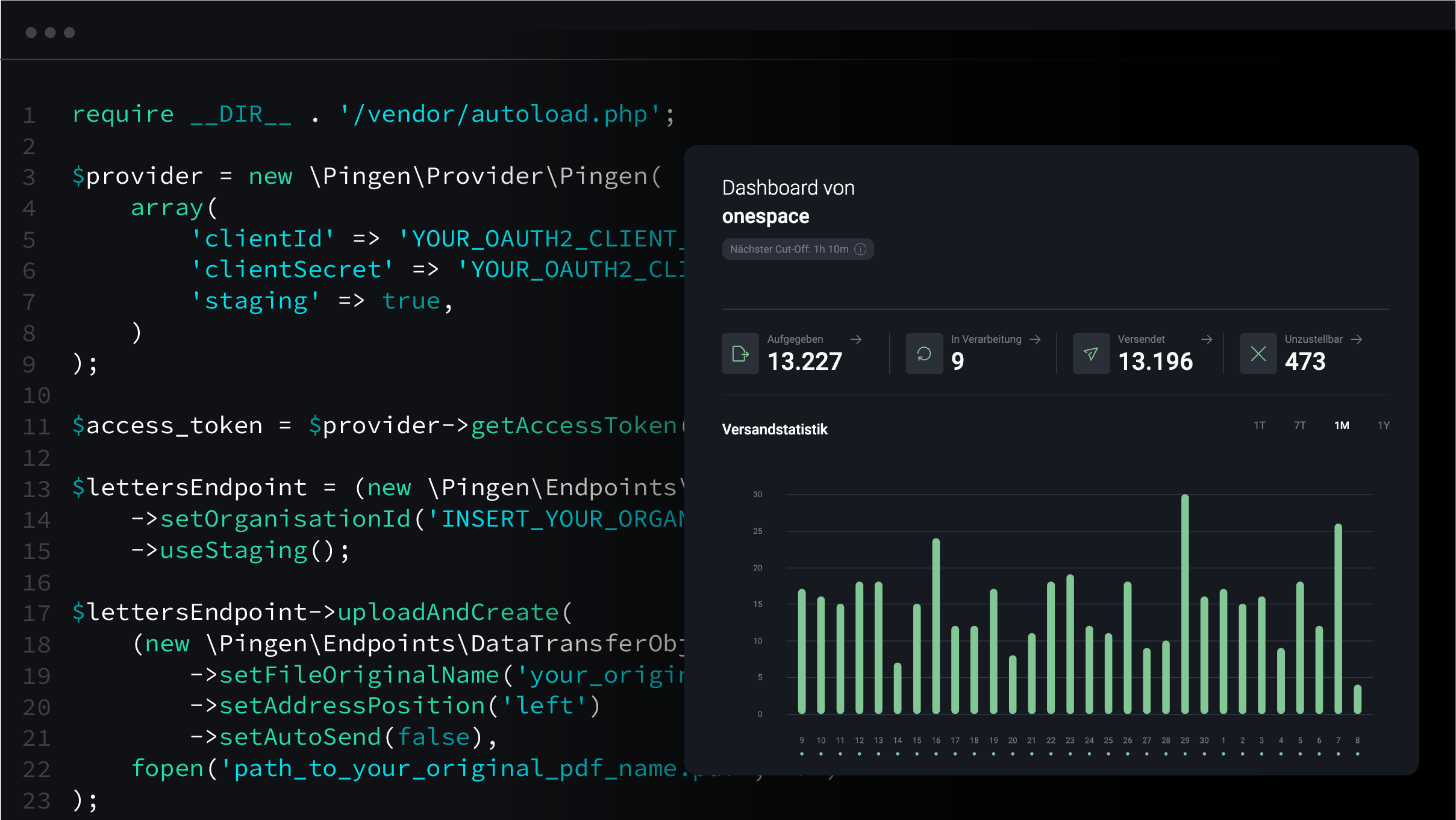 Beispiel-PHP-Code, der zeigt, wie die Pingen API verwendet wird