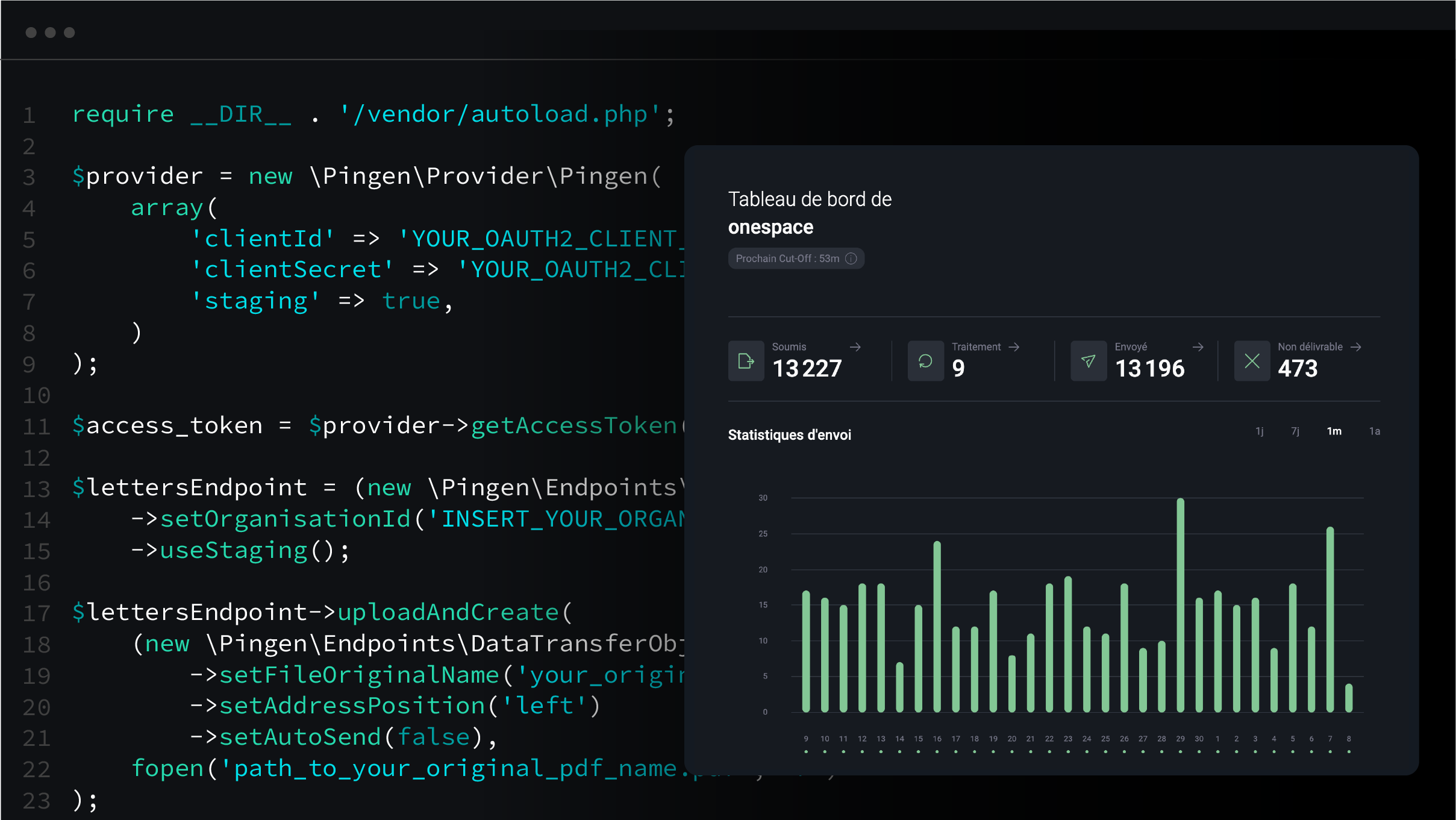 Exemple de code PHP montrant comment utiliser l’API Pingen