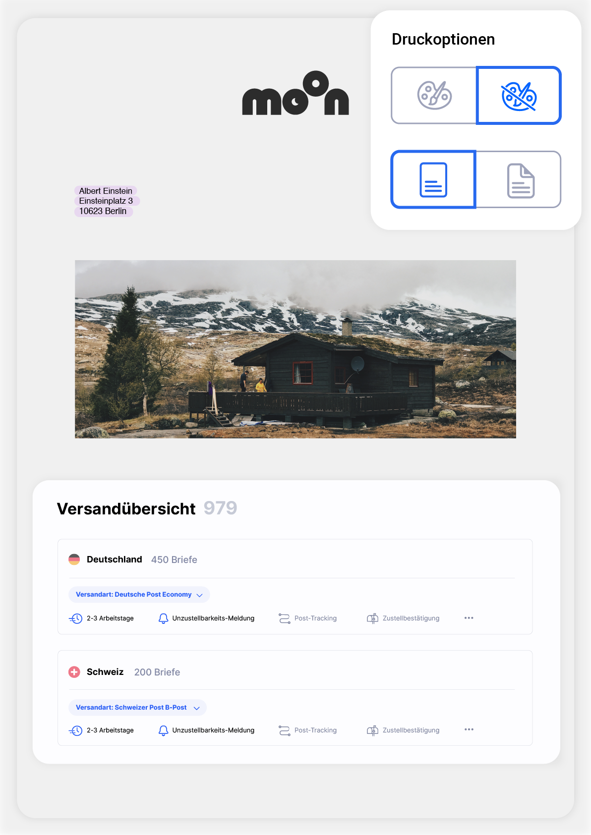 Pingen-Oberflächenelemente zum Hochladen und Versenden von Serienbriefen online