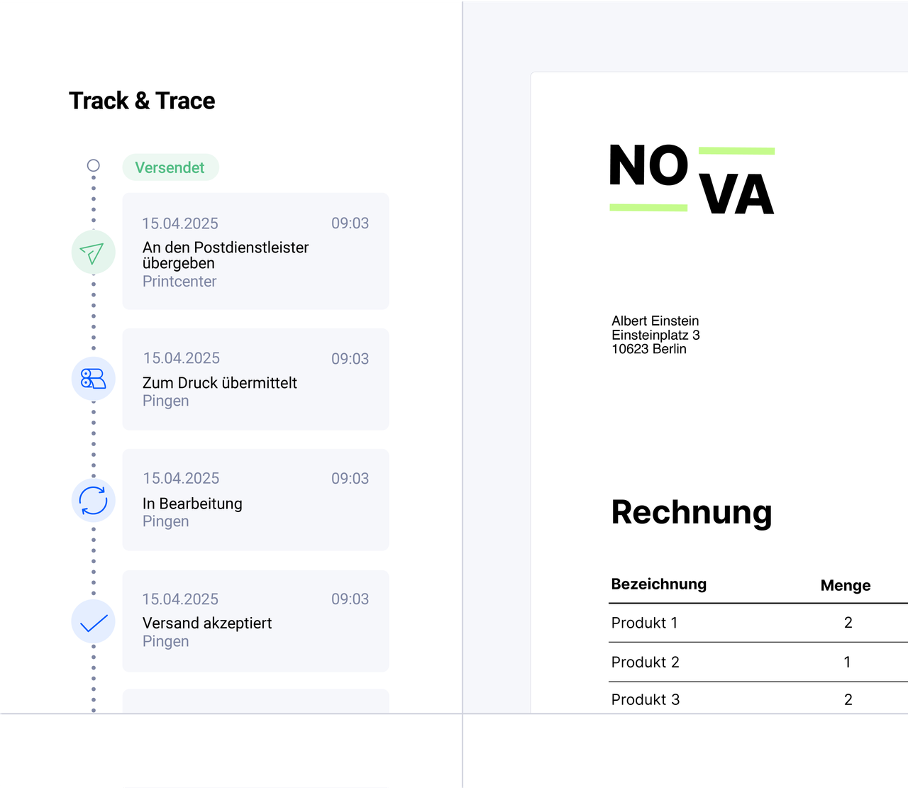 Pingen WebApp zeigt den Echtzeit-Status der Sendungsverfolgung
