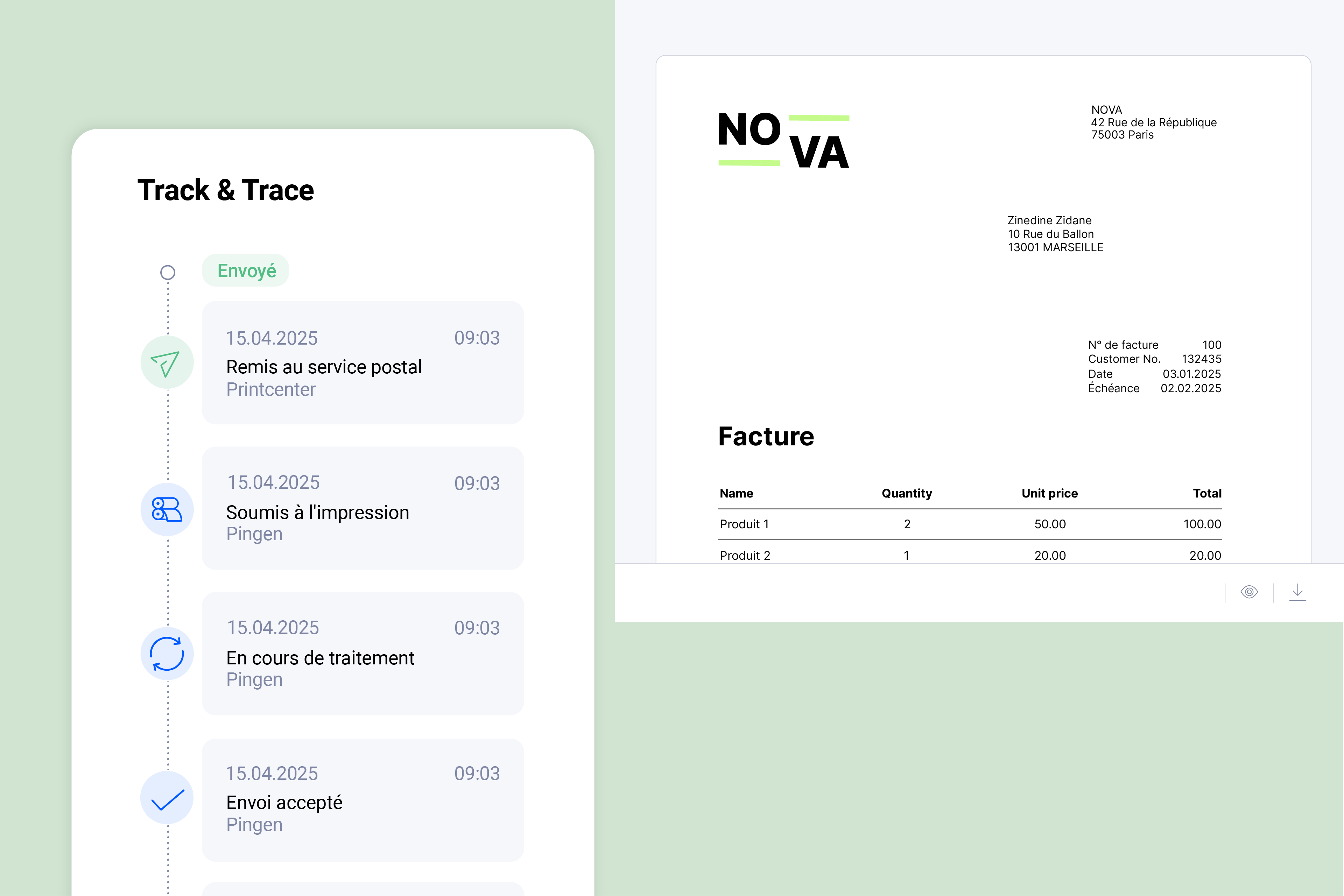 Pingen WebApp affichant le statut de suivi en temps réel