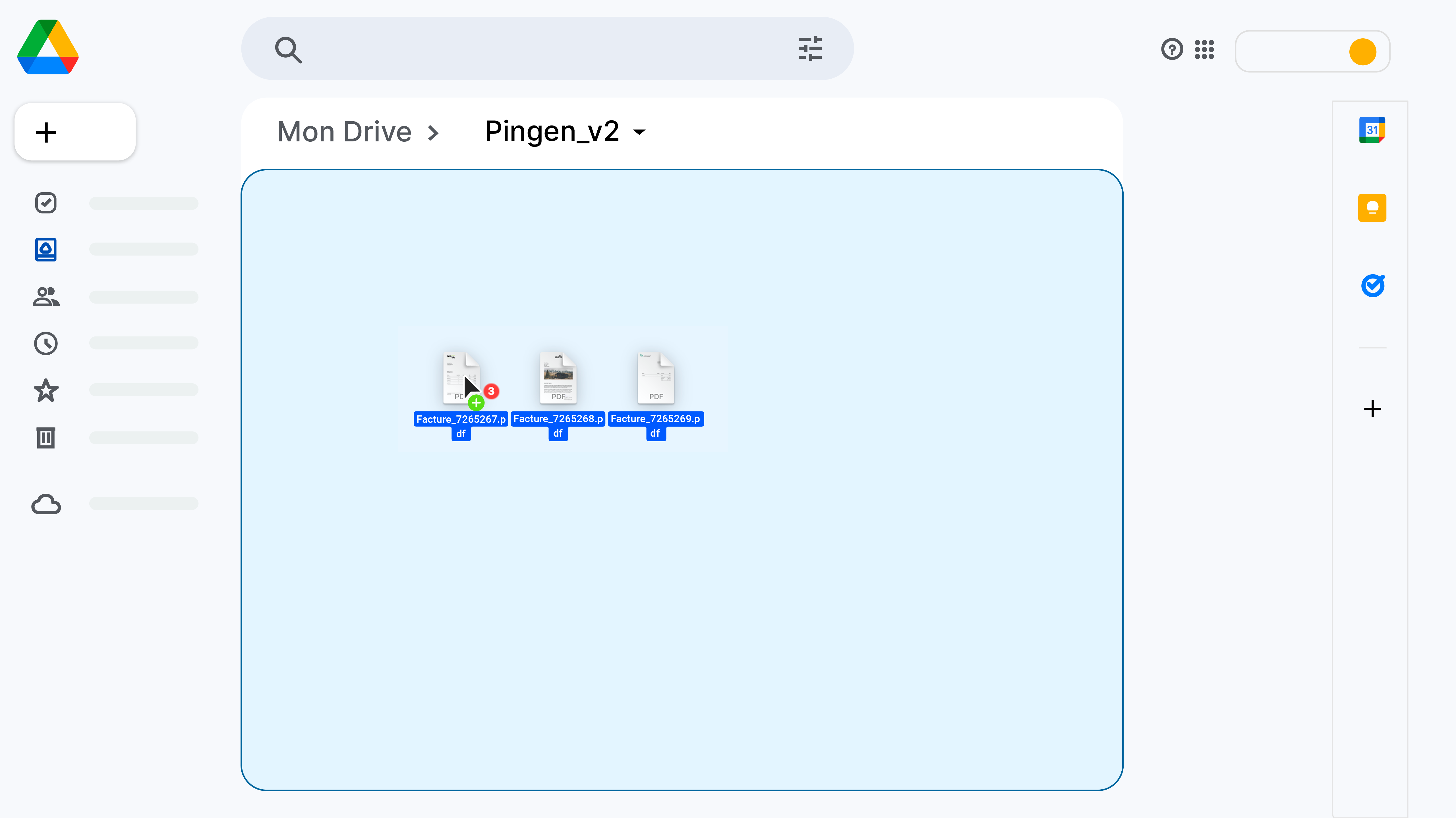 Glisser-déposer des documents dans le dossier Pingen sur Google Drive