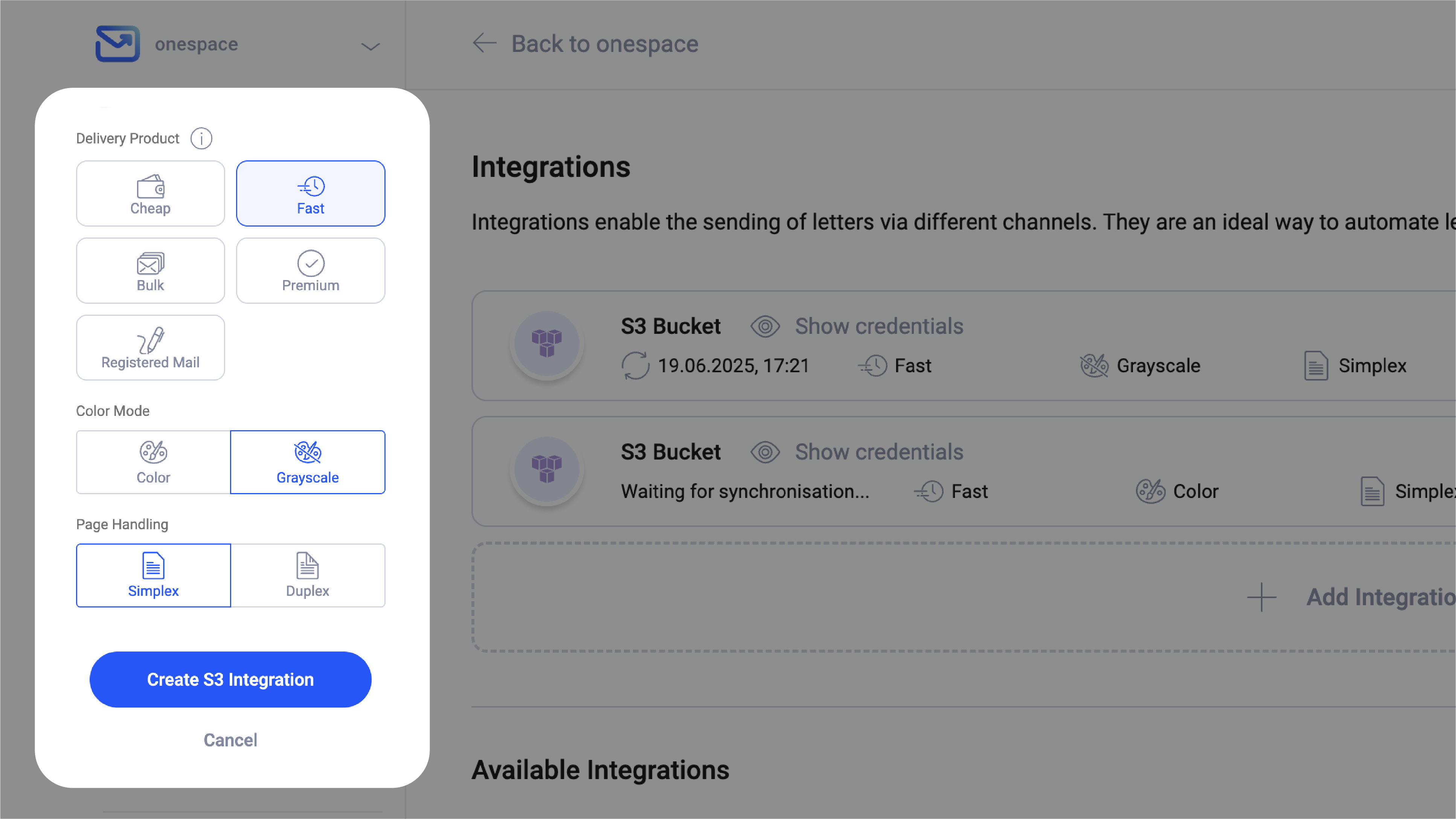 Print and send setting Pingen WebApp
