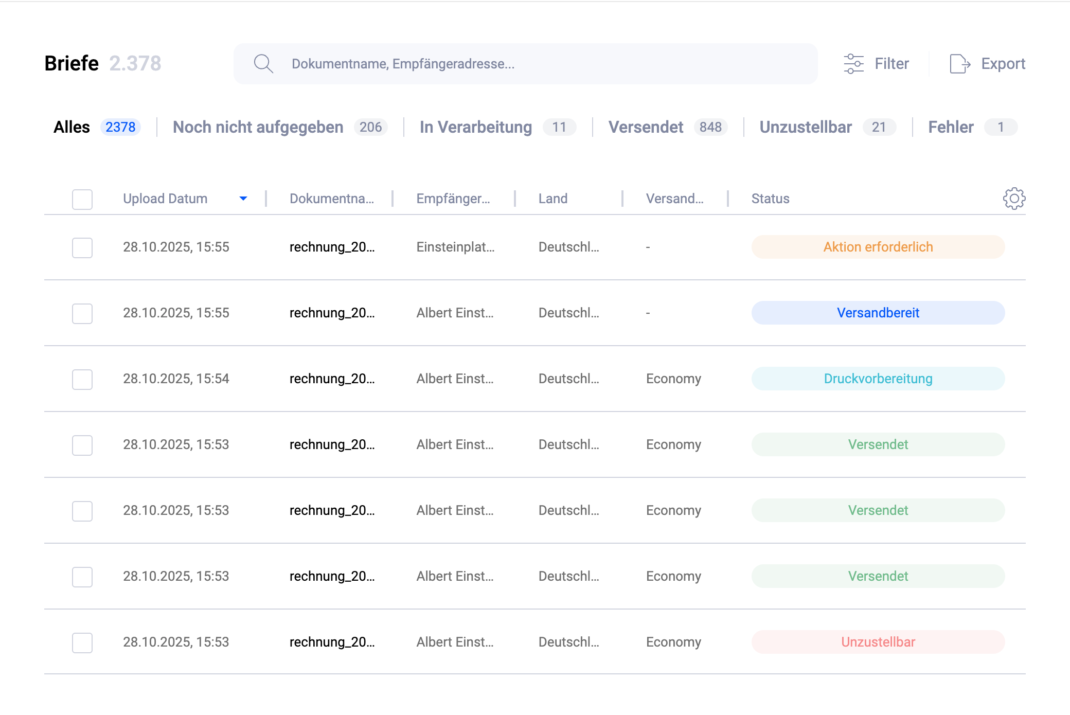 Pingen WebApp sendungsverfolgung