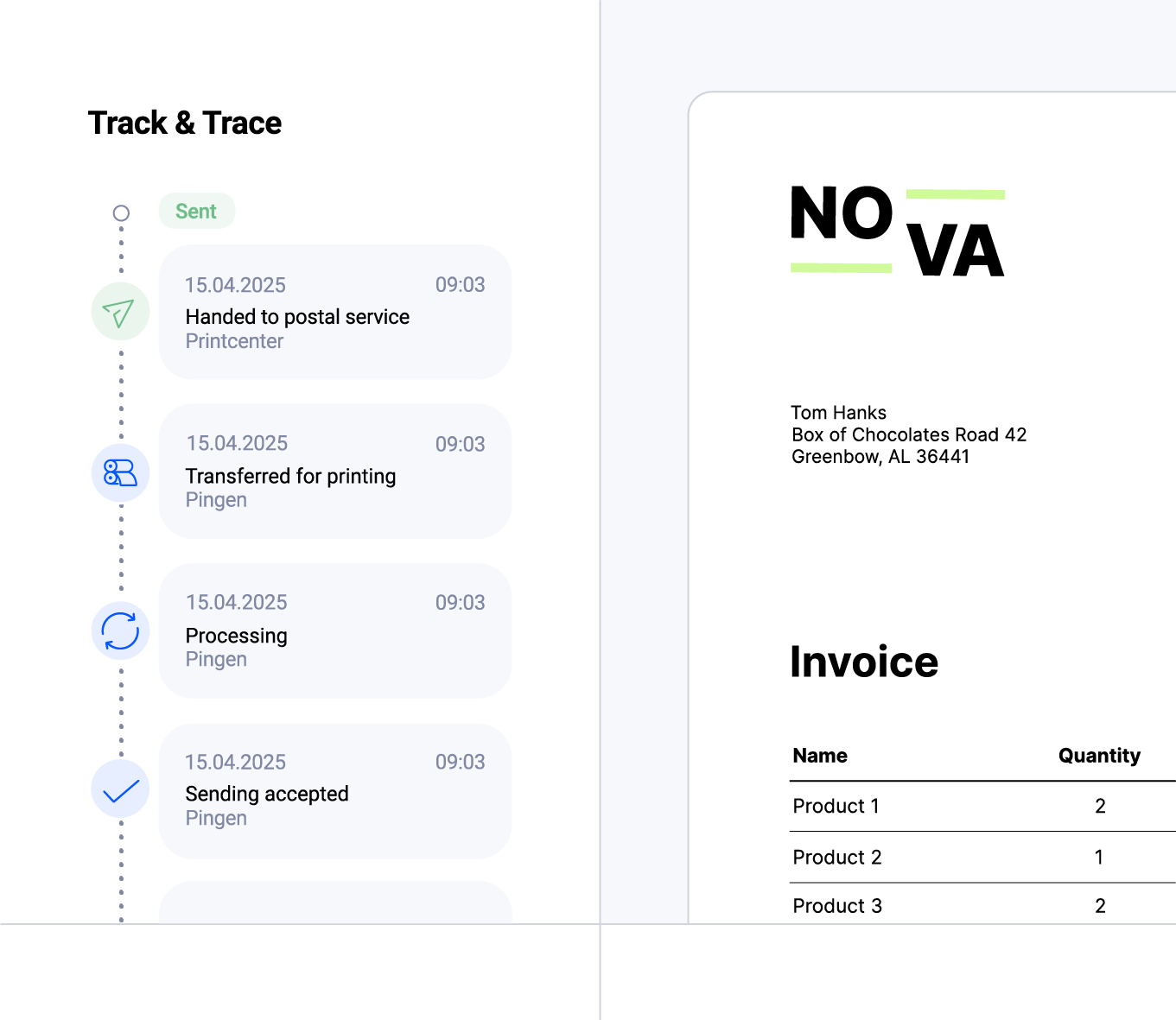 Real-time tracking status in Pingen app